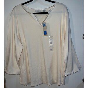 Covington Women's Plus Size 24/26W Cream Cotton Top 3/4 Sleeve